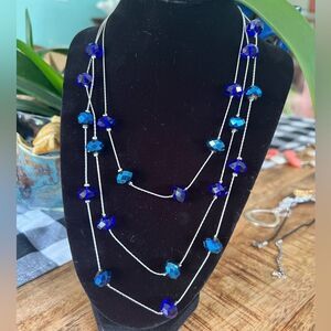 Blue beaded faceted glass necklace